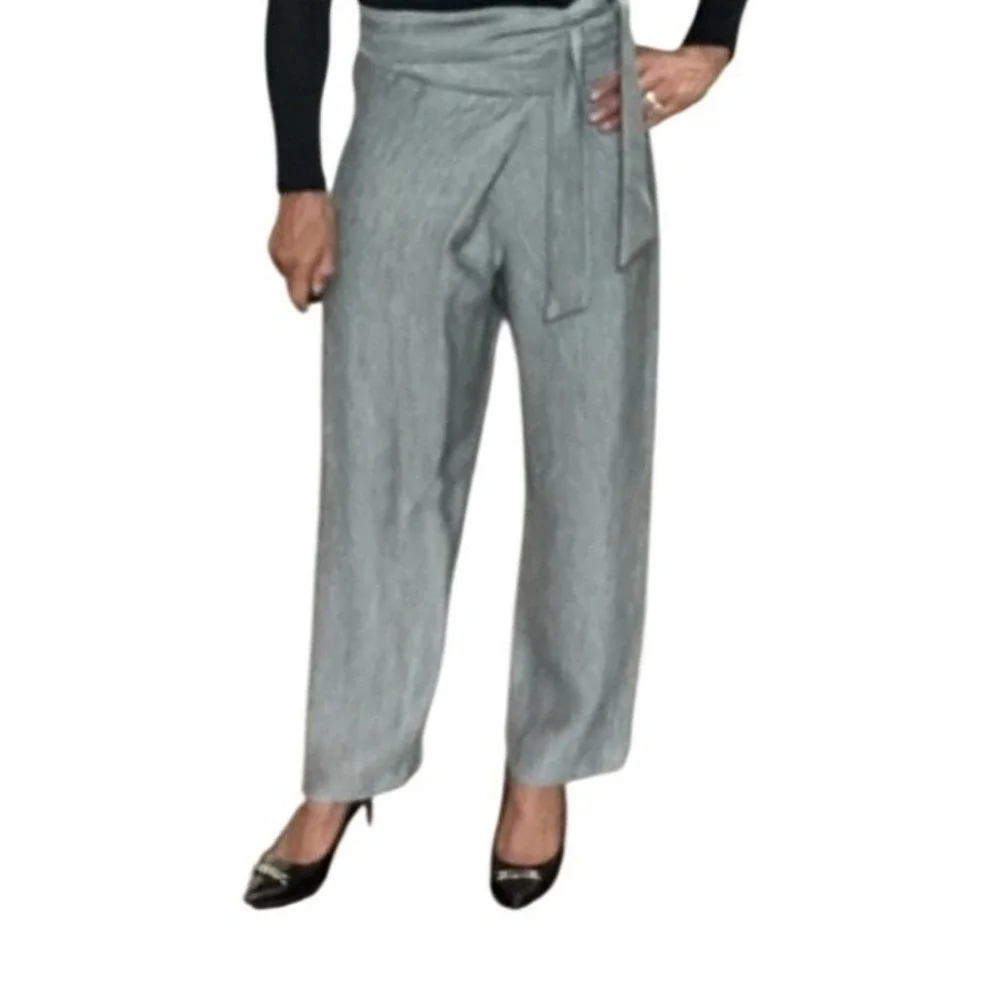 ZARA Gray Wrap Linen Blend Palazzo Pants Size‎ S